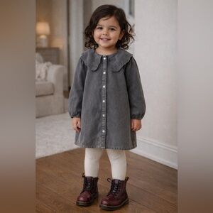 ZARA Washed Denim Tunic with Oversized Eyelet Collar